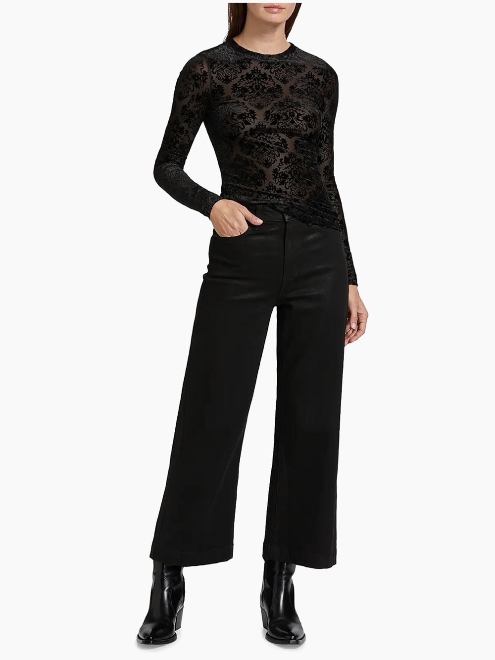 PAIGE Anessa Coated High-Rise Wide-Leg Ankle Jeans